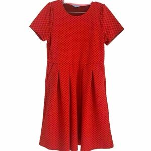 Draper James Dress Valentine’s Day Red Hearts Sz L Fit & Flare Pleated Stretch